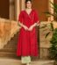 Alix Red Embroidered Cotton Kurta Set front view