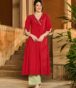 Alix Red Embroidered Cotton Kurta Set front view