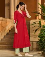Alix Red Embroidered Cotton Kurta Set embroidery detail