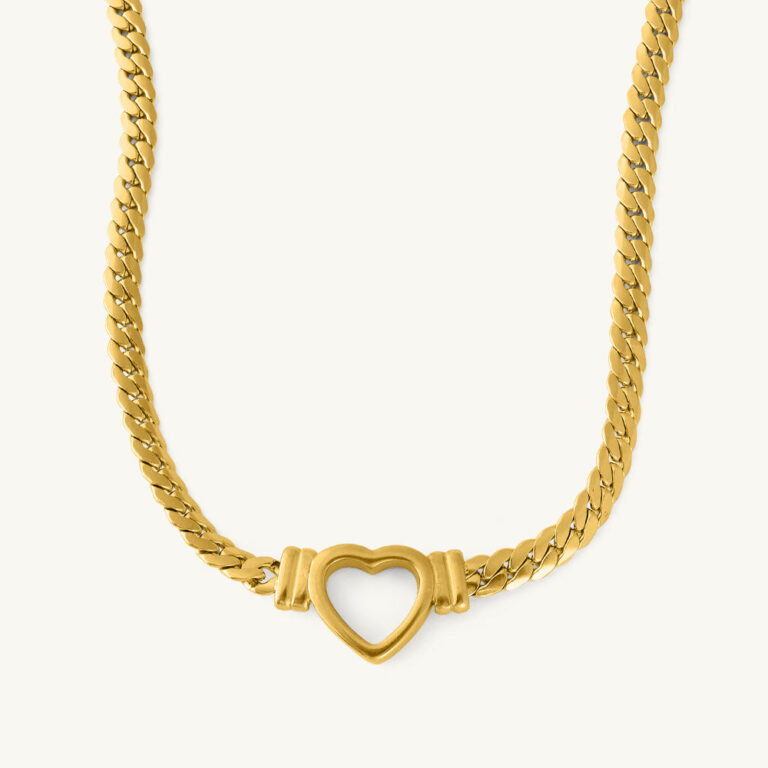 Palmonas Cuban Chain Hollow Heart Necklace 18k Gold Plated
