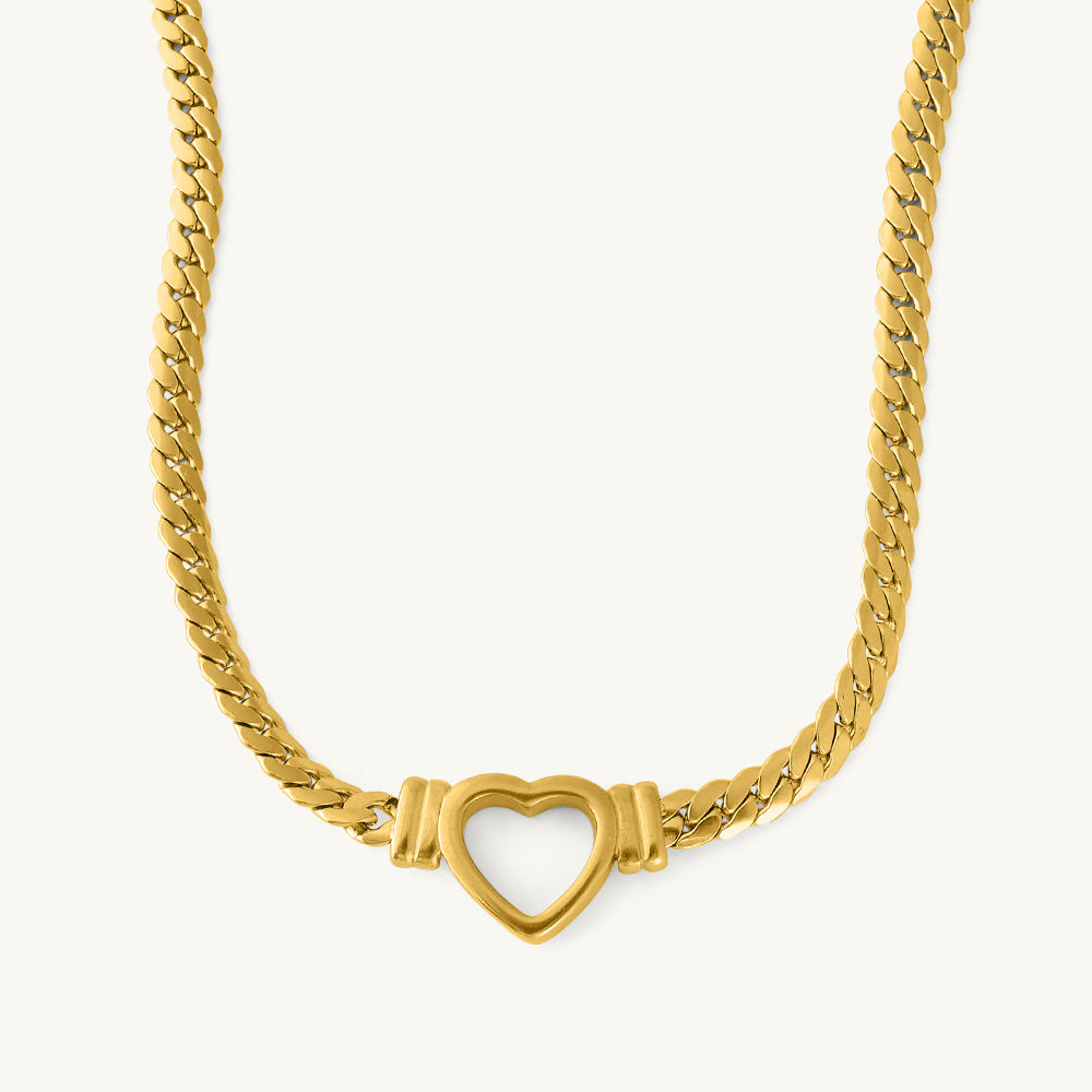 Palmonas Cuban Chain Hollow Heart Necklace 18k Gold Plated