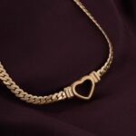 Palmonas Cuban Chain Hollow Heart Necklace 18k Gold Plated
