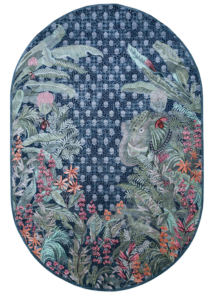 Inde Rose Hand Knotted Wool & Silk Rug – Peacoat & Old World Blue