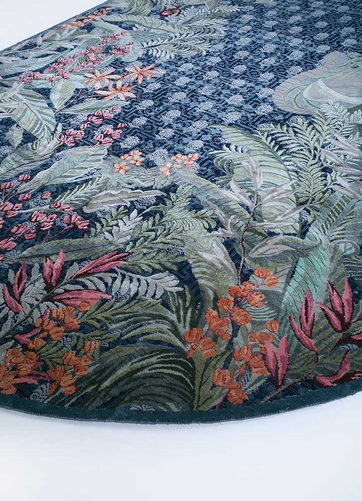Inde Rose Hand Knotted Wool & Silk Rug – Peacoat & Old World Blue