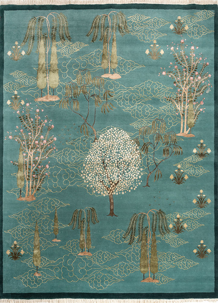 Arjumand Hand Knotted Wool & Silk Rug – Aruba Blue & Jasper