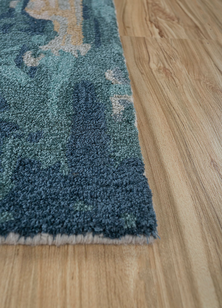 Genesis Hand Tufted Wool & Viscose Rug – Antique White & Teal Blue