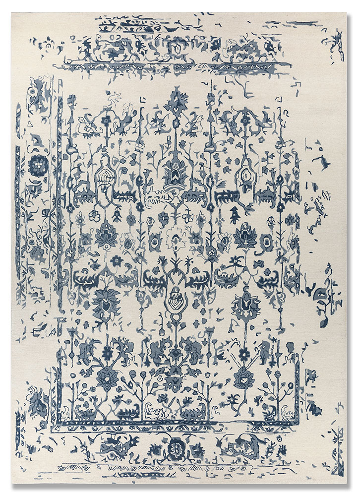 Mythos Hand Tufted Wool & Viscose Rug – Undyed White & Ice Water